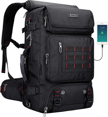 Carry on Travel Backpack for Men Airline Approved Fits 16" Laptop | Nylon 3 in 1 Luggage Duffle Bag with USB Charging Port, Shoe Compartment, For Weekend Getaway, Overnight Trip, B682 Black)