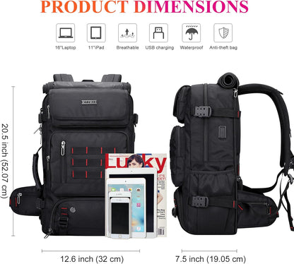 Carry on Travel Backpack for Men Airline Approved Fits 16" Laptop | Nylon 3 in 1 Luggage Duffle Bag with USB Charging Port, Shoe Compartment, For Weekend Getaway, Overnight Trip, B682 Black)