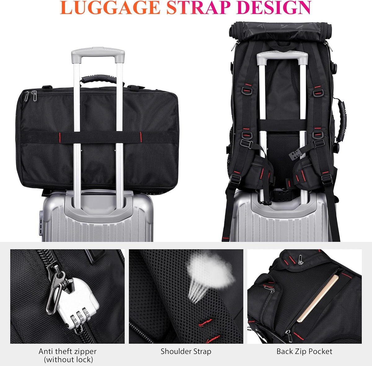 Carry on Travel Backpack for Men Airline Approved Fits 16" Laptop | Nylon 3 in 1 Luggage Duffle Bag with USB Charging Port, Shoe Compartment, For Weekend Getaway, Overnight Trip, B682 Black)