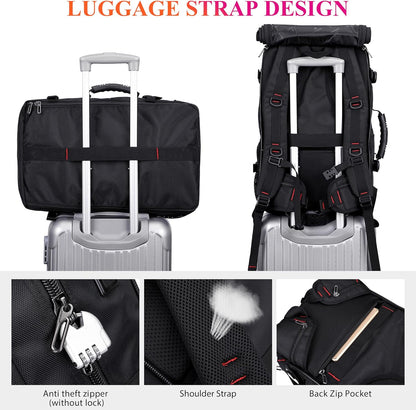 Carry on Travel Backpack for Men Airline Approved Fits 16" Laptop | Nylon 3 in 1 Luggage Duffle Bag with USB Charging Port, Shoe Compartment, For Weekend Getaway, Overnight Trip, B682 Black)
