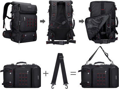 Carry on Travel Backpack for Men Airline Approved Fits 16" Laptop | Nylon 3 in 1 Luggage Duffle Bag with USB Charging Port, Shoe Compartment, For Weekend Getaway, Overnight Trip, B682 Black)