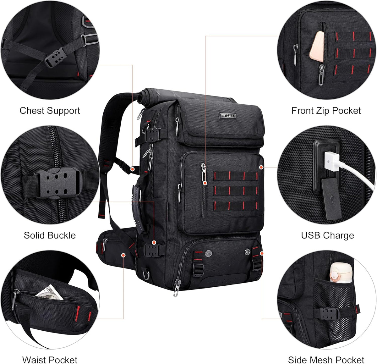 Carry on Travel Backpack for Men Airline Approved Fits 16" Laptop | Nylon 3 in 1 Luggage Duffle Bag with USB Charging Port, Shoe Compartment, For Weekend Getaway, Overnight Trip, B682 Black)