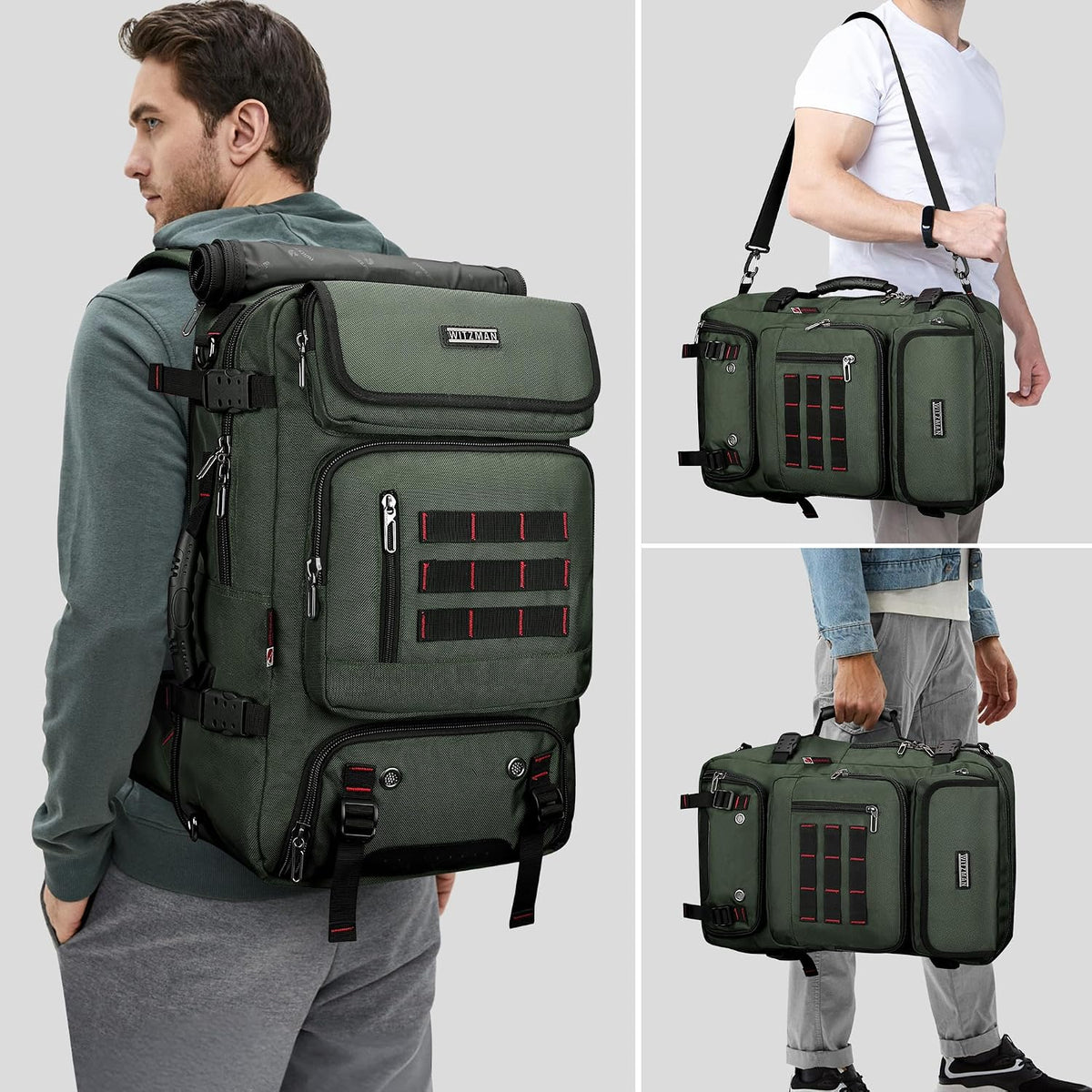 Carry on Travel Backpack for Men Airline Approved Fits 16" Laptop | Nylon 3 in 1 Luggage Duffle Bag with USB Charging Port, Shoe Compartment, For Weekend Getaway, Overnight Trip, B682 Black)