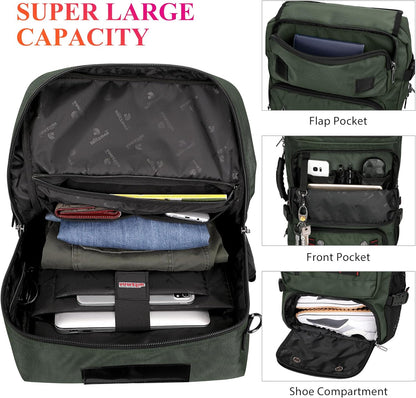 Carry on Travel Backpack for Men Airline Approved Fits 16" Laptop | Nylon 3 in 1 Luggage Duffle Bag with USB Charging Port, Shoe Compartment, For Weekend Getaway, Overnight Trip, B682 Black)