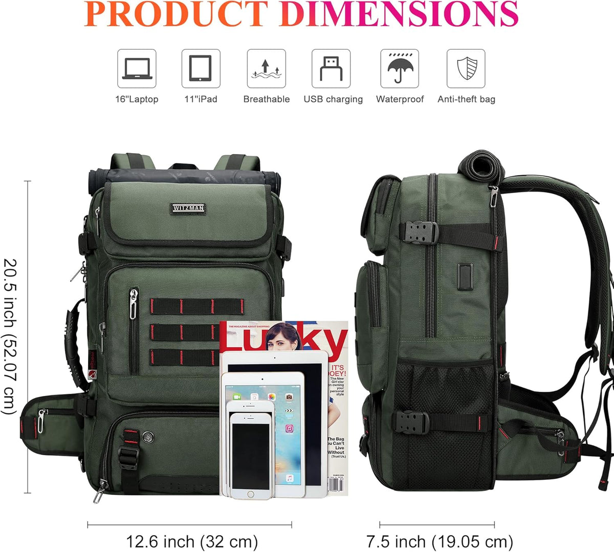Carry on Travel Backpack for Men Airline Approved Fits 16" Laptop | Nylon 3 in 1 Luggage Duffle Bag with USB Charging Port, Shoe Compartment, For Weekend Getaway, Overnight Trip, B682 Black)