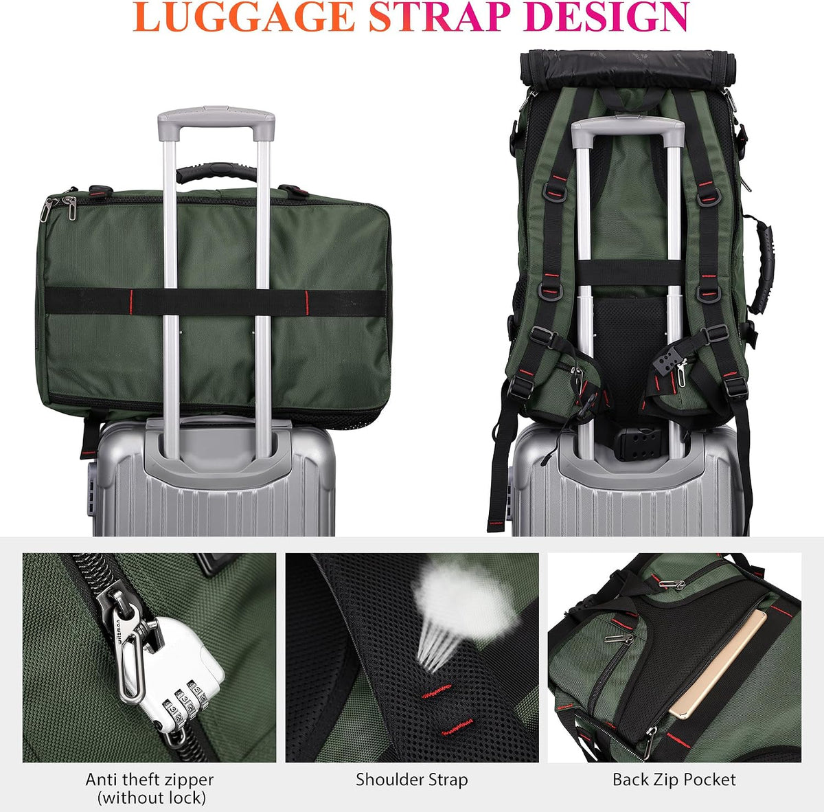 Carry on Travel Backpack for Men Airline Approved Fits 16" Laptop | Nylon 3 in 1 Luggage Duffle Bag with USB Charging Port, Shoe Compartment, For Weekend Getaway, Overnight Trip, B682 Black)