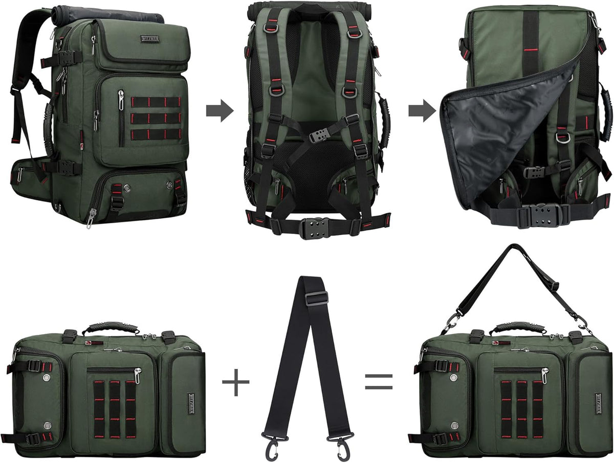 Carry on Travel Backpack for Men Airline Approved Fits 16" Laptop | Nylon 3 in 1 Luggage Duffle Bag with USB Charging Port, Shoe Compartment, For Weekend Getaway, Overnight Trip, B682 Black)