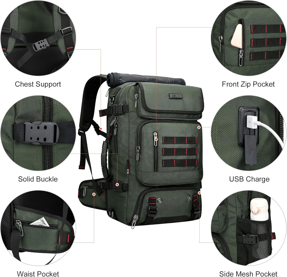 Carry on Travel Backpack for Men Airline Approved Fits 16" Laptop | Nylon 3 in 1 Luggage Duffle Bag with USB Charging Port, Shoe Compartment, For Weekend Getaway, Overnight Trip, B682 Black)