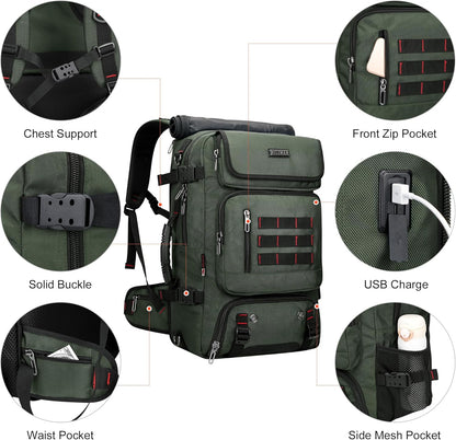 Carry on Travel Backpack for Men Airline Approved Fits 16" Laptop | Nylon 3 in 1 Luggage Duffle Bag with USB Charging Port, Shoe Compartment, For Weekend Getaway, Overnight Trip, B682 Black)