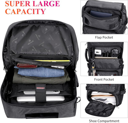 Carry on Travel Backpack for Men Airline Approved Fits 16" Laptop | Nylon 3 in 1 Luggage Duffle Bag with USB Charging Port, Shoe Compartment, For Weekend Getaway, Overnight Trip, B682 Black)