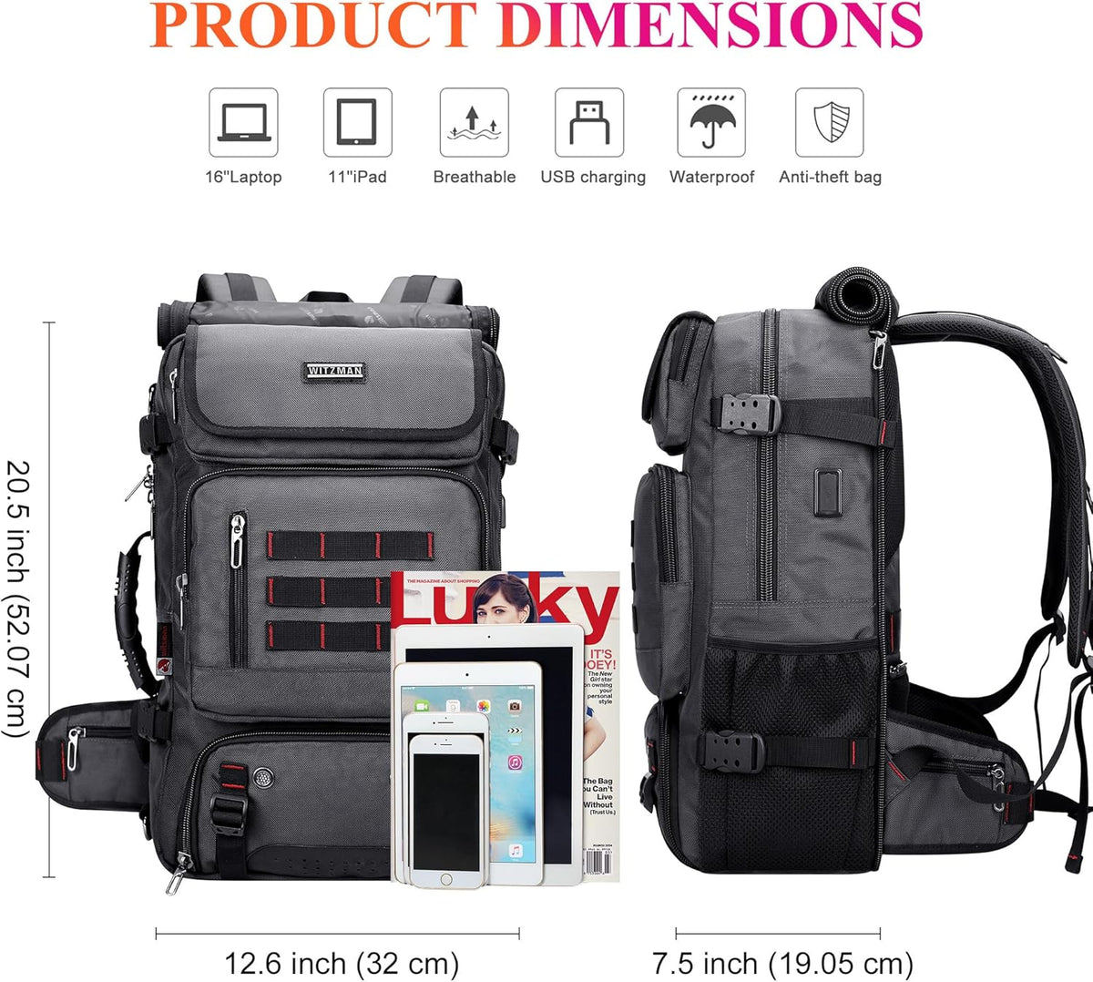 Carry on Travel Backpack for Men Airline Approved Fits 16" Laptop | Nylon 3 in 1 Luggage Duffle Bag with USB Charging Port, Shoe Compartment, For Weekend Getaway, Overnight Trip, B682 Black)