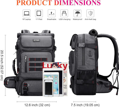 Carry on Travel Backpack for Men Airline Approved Fits 16" Laptop | Nylon 3 in 1 Luggage Duffle Bag with USB Charging Port, Shoe Compartment, For Weekend Getaway, Overnight Trip, B682 Black)