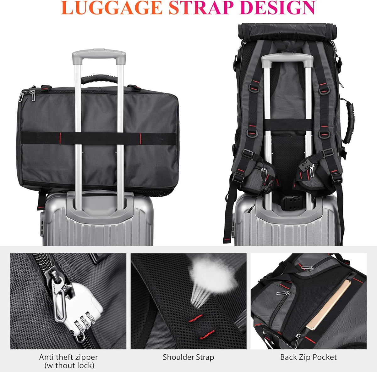 Carry on Travel Backpack for Men Airline Approved Fits 16" Laptop | Nylon 3 in 1 Luggage Duffle Bag with USB Charging Port, Shoe Compartment, For Weekend Getaway, Overnight Trip, B682 Black)