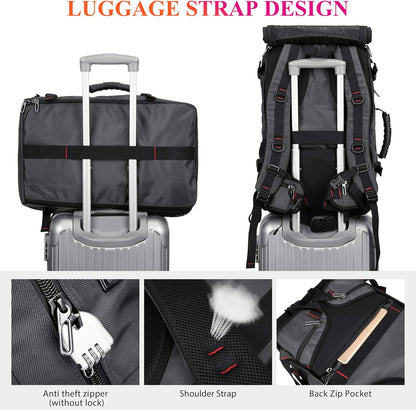 Carry on Travel Backpack for Men Airline Approved Fits 16" Laptop | Nylon 3 in 1 Luggage Duffle Bag with USB Charging Port, Shoe Compartment, For Weekend Getaway, Overnight Trip, B682 Black)