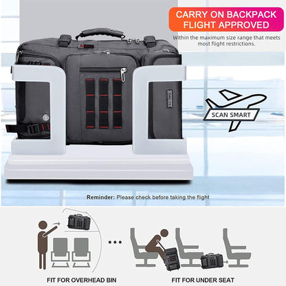 Carry on Travel Backpack for Men Airline Approved Fits 16" Laptop | Nylon 3 in 1 Luggage Duffle Bag with USB Charging Port, Shoe Compartment, For Weekend Getaway, Overnight Trip, B682 Black)