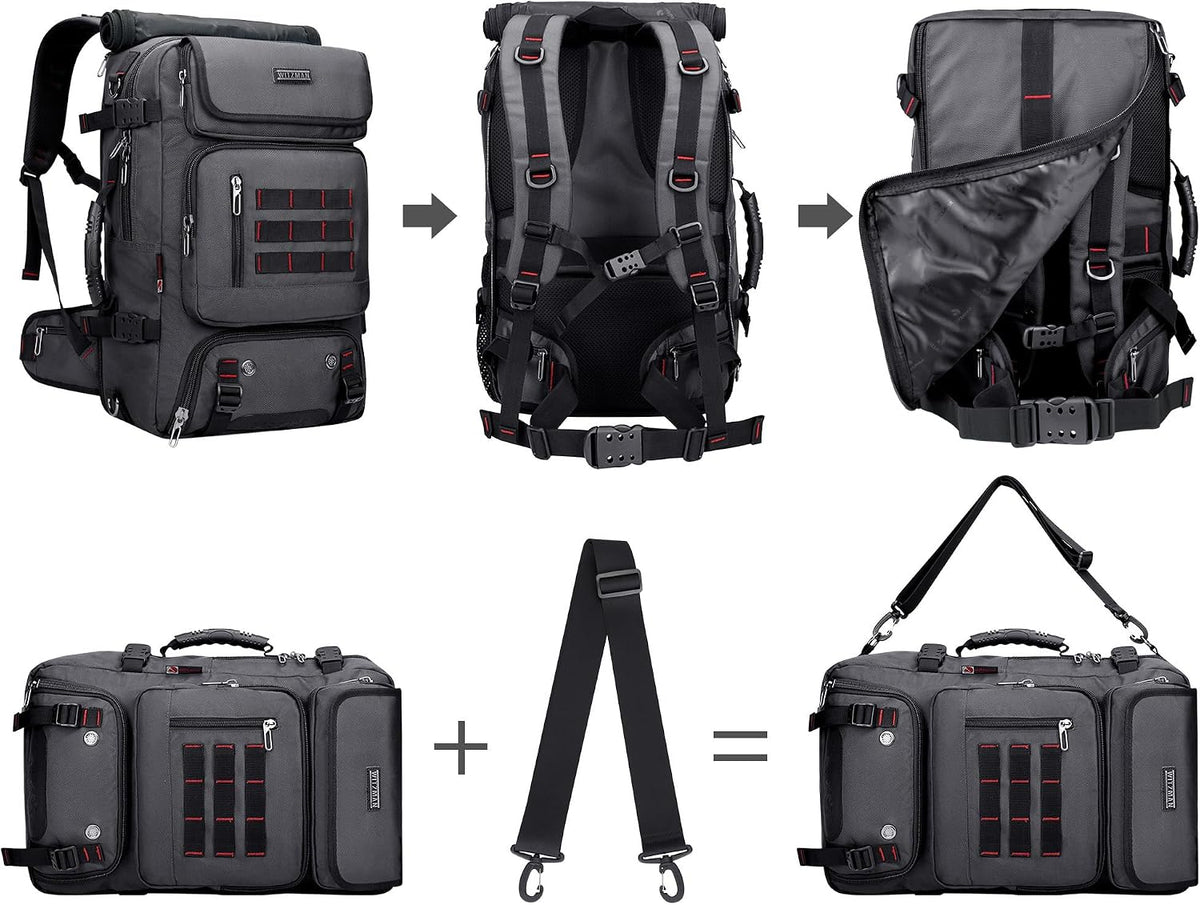 Carry on Travel Backpack for Men Airline Approved Fits 16" Laptop | Nylon 3 in 1 Luggage Duffle Bag with USB Charging Port, Shoe Compartment, For Weekend Getaway, Overnight Trip, B682 Black)