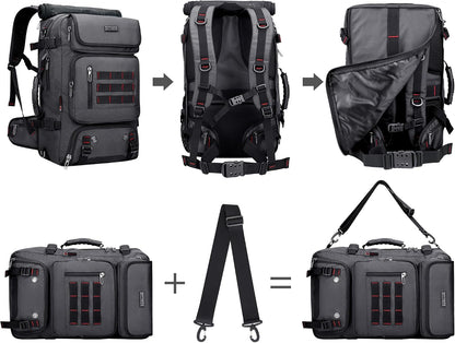 Carry on Travel Backpack for Men Airline Approved Fits 16" Laptop | Nylon 3 in 1 Luggage Duffle Bag with USB Charging Port, Shoe Compartment, For Weekend Getaway, Overnight Trip, B682 Black)