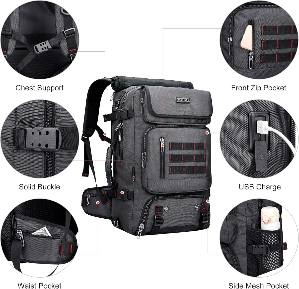Carry on Travel Backpack for Men Airline Approved Fits 16" Laptop | Nylon 3 in 1 Luggage Duffle Bag with USB Charging Port, Shoe Compartment, For Weekend Getaway, Overnight Trip, B682 Black)