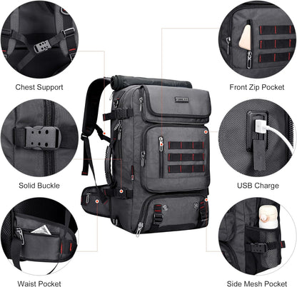 Carry on Travel Backpack for Men Airline Approved Fits 16" Laptop | Nylon 3 in 1 Luggage Duffle Bag with USB Charging Port, Shoe Compartment, For Weekend Getaway, Overnight Trip, B682 Black)