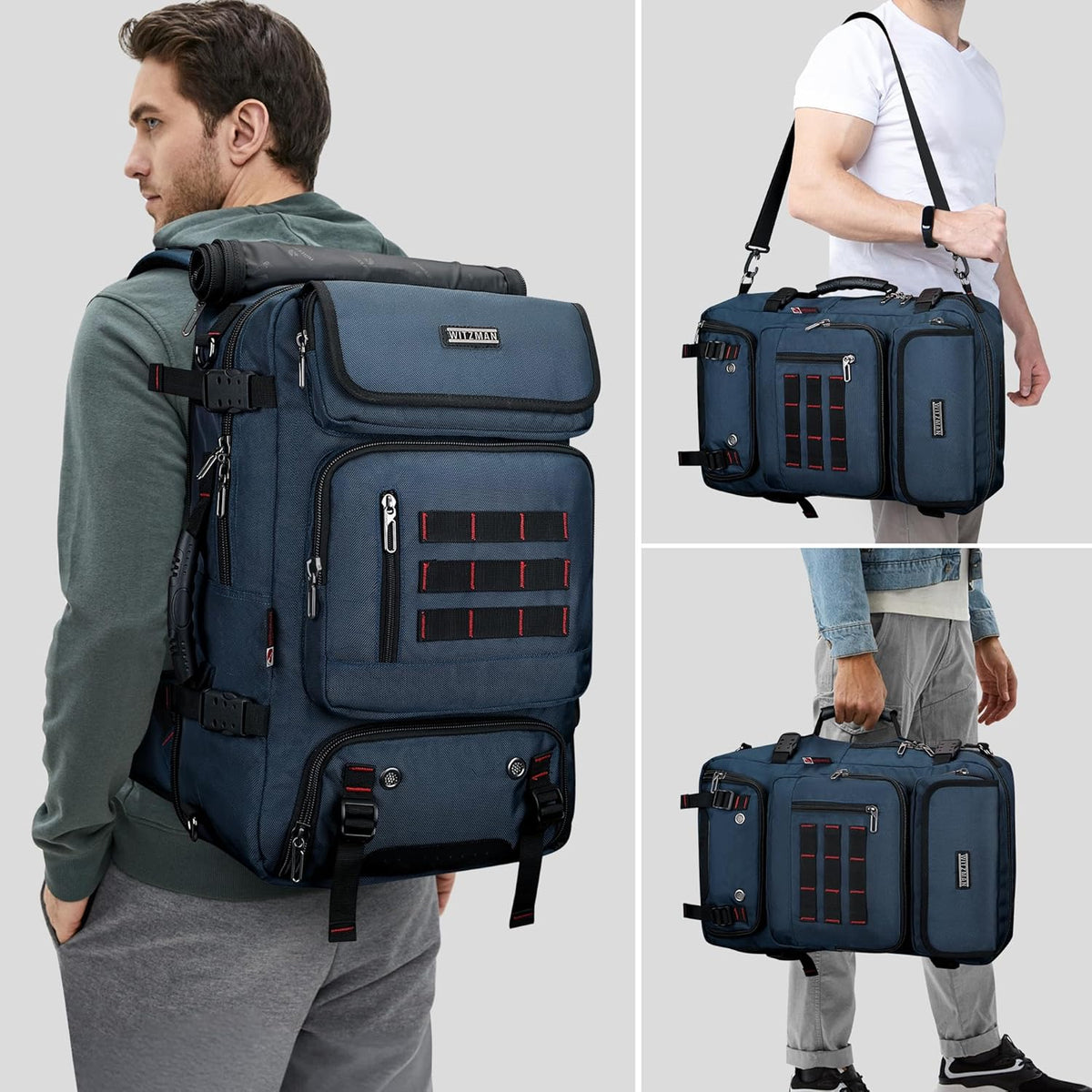 Carry on Travel Backpack for Men Airline Approved Fits 16" Laptop | Nylon 3 in 1 Luggage Duffle Bag with USB Charging Port, Shoe Compartment, For Weekend Getaway, Overnight Trip, B682 Black)