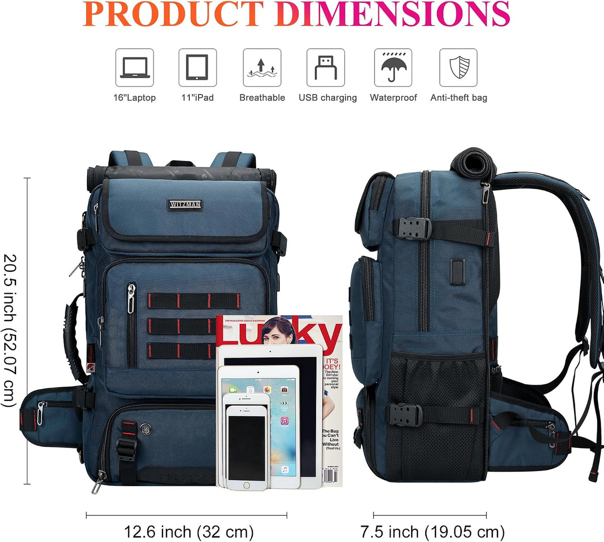 Carry on Travel Backpack for Men Airline Approved Fits 16" Laptop | Nylon 3 in 1 Luggage Duffle Bag with USB Charging Port, Shoe Compartment, For Weekend Getaway, Overnight Trip, B682 Black)