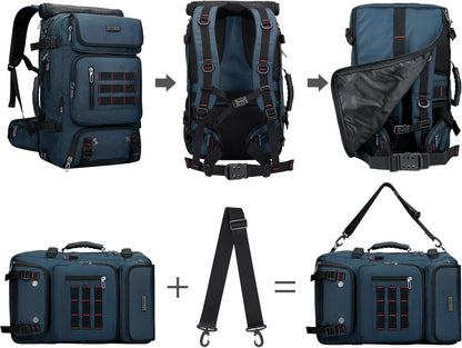 Carry on Travel Backpack for Men Airline Approved Fits 16" Laptop | Nylon 3 in 1 Luggage Duffle Bag with USB Charging Port, Shoe Compartment, For Weekend Getaway, Overnight Trip, B682 Black)