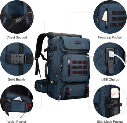 Carry on Travel Backpack for Men Airline Approved Fits 16" Laptop | Nylon 3 in 1 Luggage Duffle Bag with USB Charging Port, Shoe Compartment, For Weekend Getaway, Overnight Trip, B682 Black)