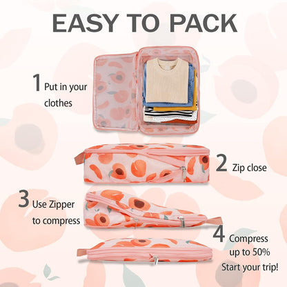6 Pcs Compression Packing Cubes for Travel, Waterproof Luggage Organizer Washable Storage Bags Set - Packaging Cubes for Backpack Travel and Carry-Ons