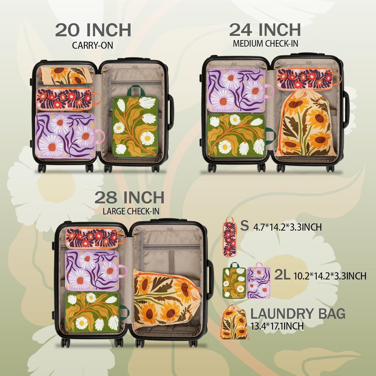 6 Pcs Compression Packing Cubes for Travel, Waterproof Luggage Organizer Washable Storage Bags Set - Packaging Cubes for Backpack Travel and Carry-Ons