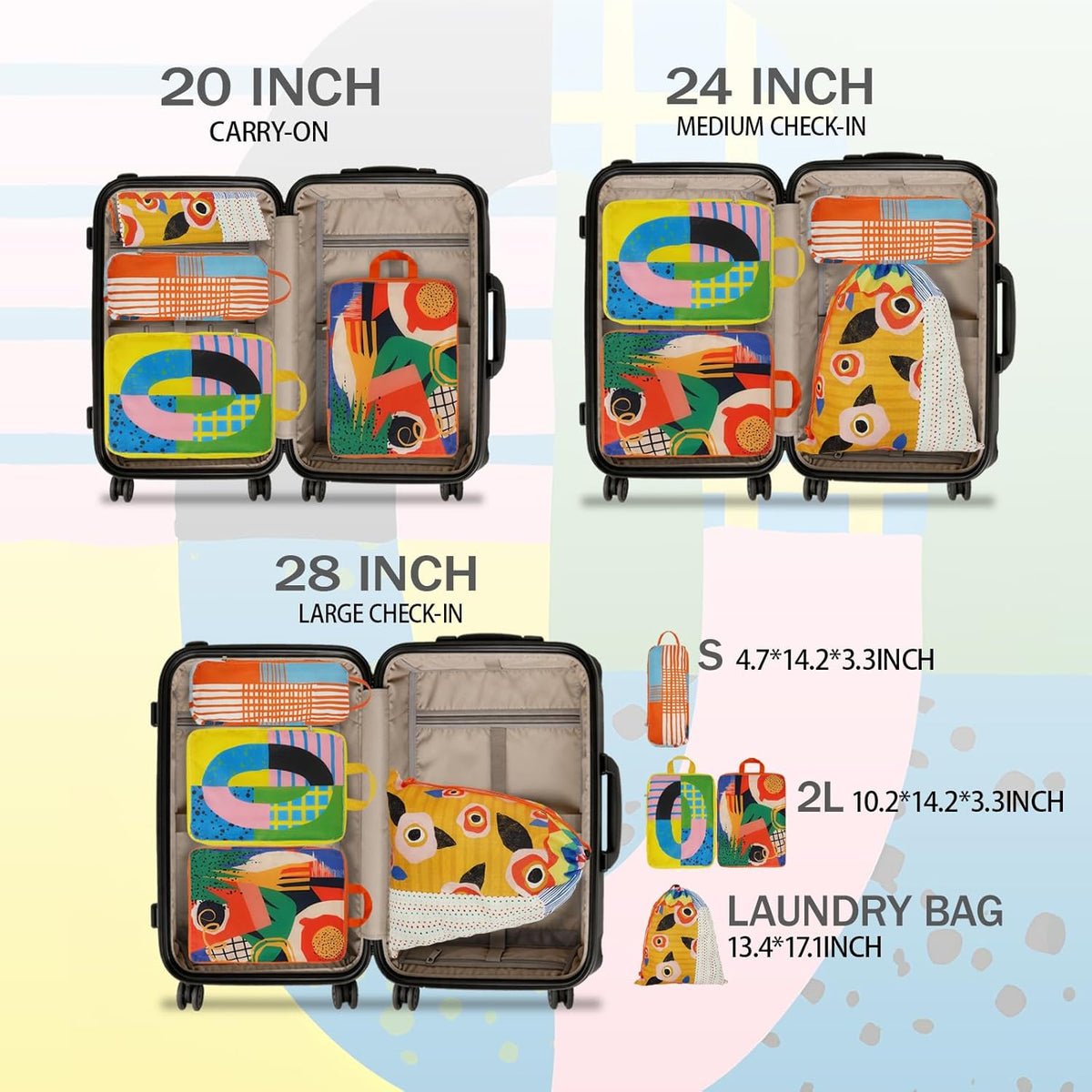 6 Pcs Compression Packing Cubes for Travel, Waterproof Luggage Organizer Washable Storage Bags Set - Packaging Cubes for Backpack Travel and Carry-Ons
