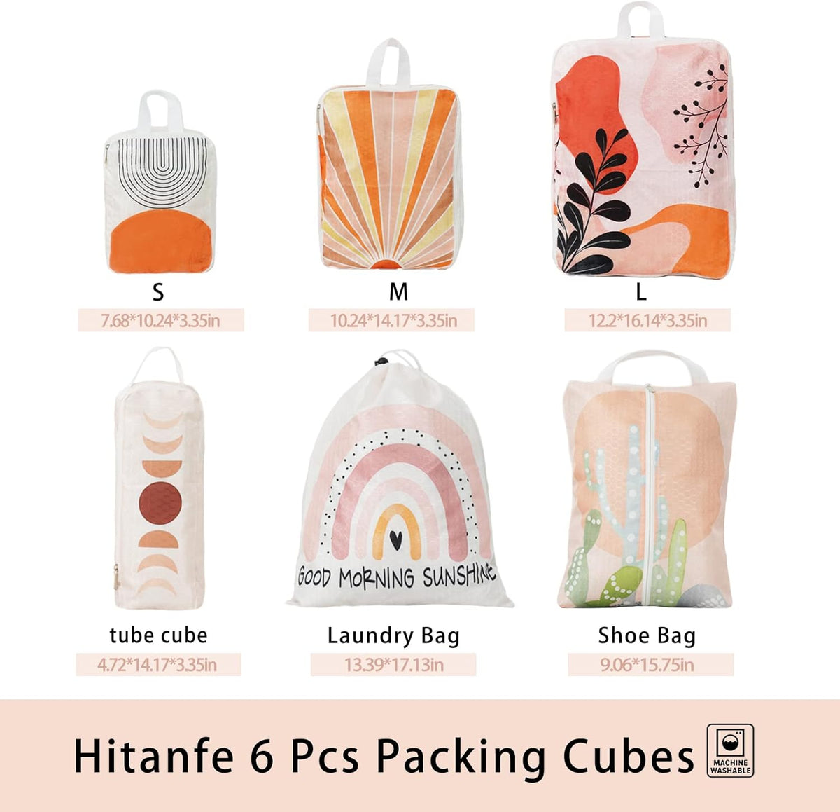 6 Pcs Compression Packing Cubes for Travel, Waterproof Luggage Organizer Washable Storage Bags Set - Packaging Cubes for Backpack Travel and Carry-Ons