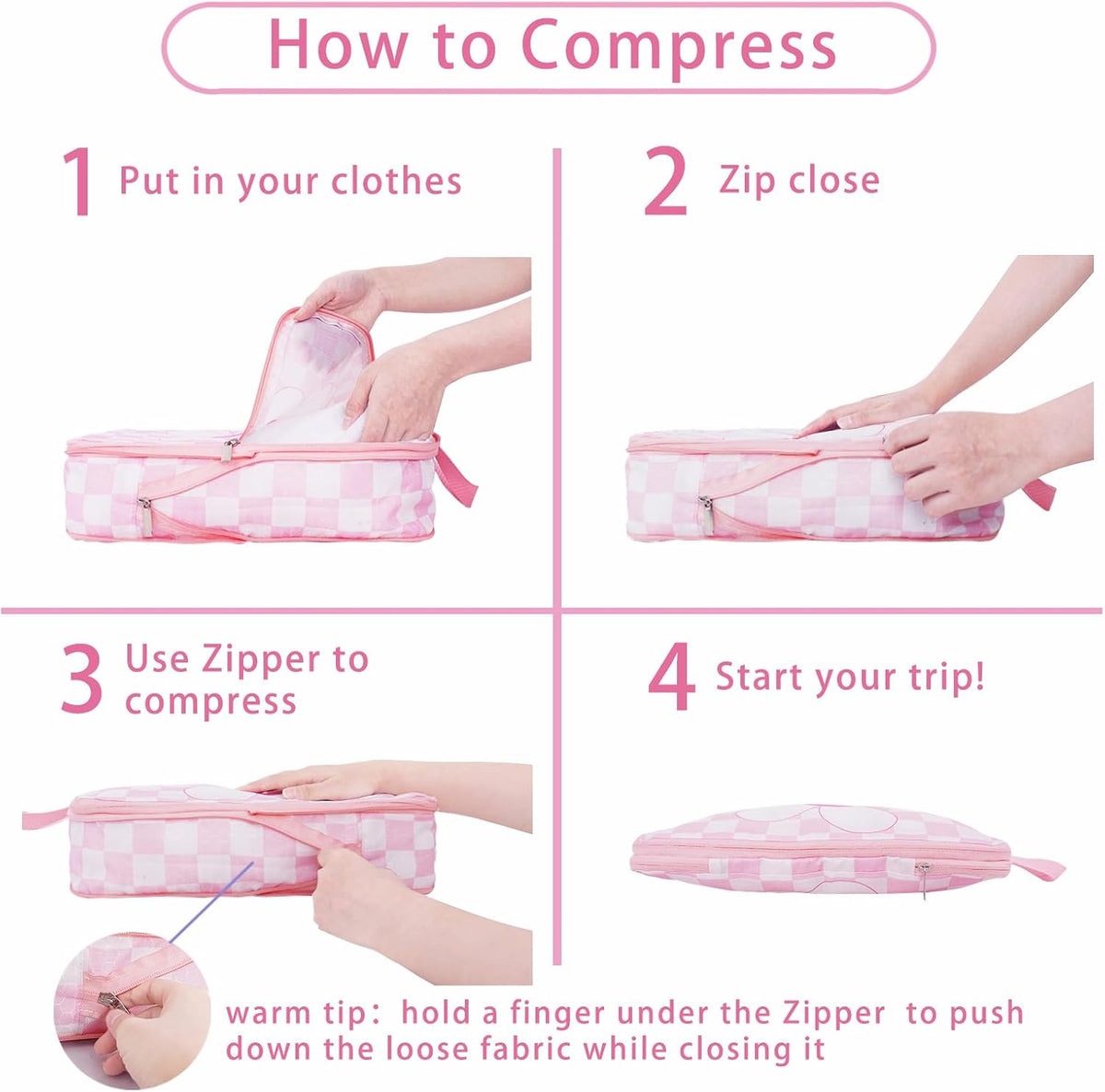 6 Pcs Compression Packing Cubes for Travel, Waterproof Luggage Organizer Washable Storage Bags Set - Packaging Cubes for Backpack Travel and Carry-Ons