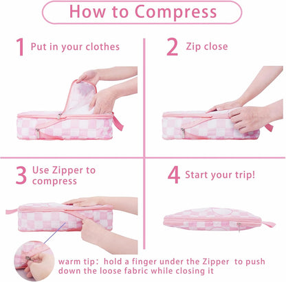 6 Pcs Compression Packing Cubes for Travel, Waterproof Luggage Organizer Washable Storage Bags Set - Packaging Cubes for Backpack Travel and Carry-Ons