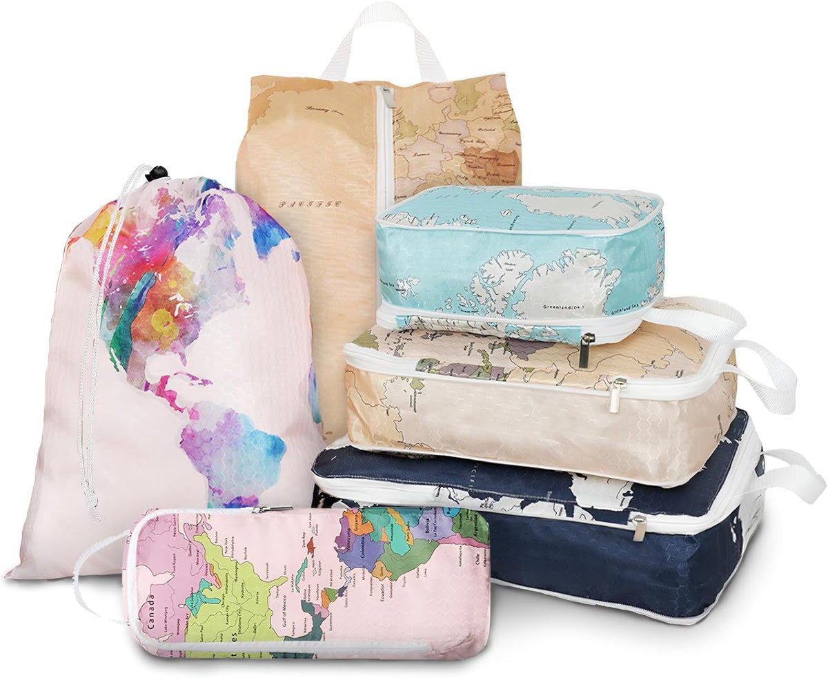 6 Pcs Compression Packing Cubes for Travel, Waterproof Luggage Organizer Washable Storage Bags Set - Packaging Cubes for Backpack Travel and Carry-Ons