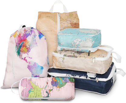 6 Pcs Compression Packing Cubes for Travel, Waterproof Luggage Organizer Washable Storage Bags Set - Packaging Cubes for Backpack Travel and Carry-Ons