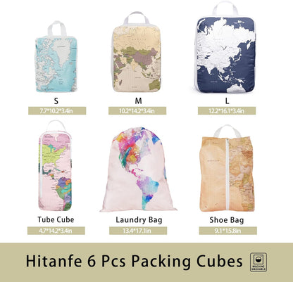 6 Pcs Compression Packing Cubes for Travel, Waterproof Luggage Organizer Washable Storage Bags Set - Packaging Cubes for Backpack Travel and Carry-Ons