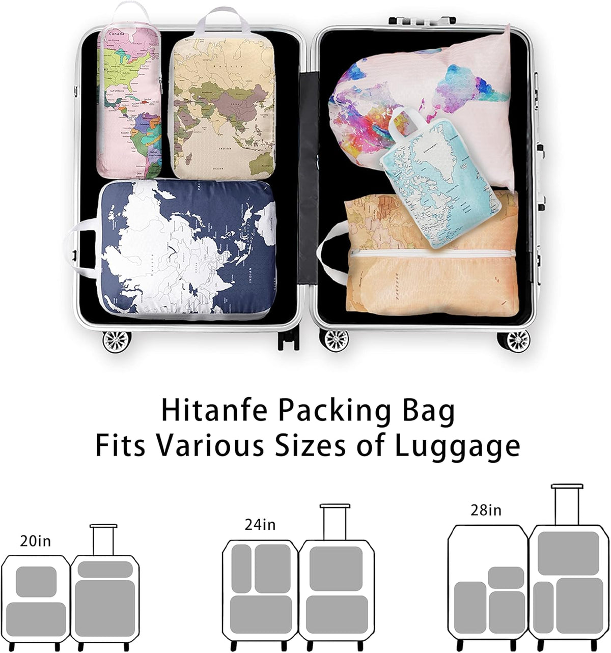 6 Pcs Compression Packing Cubes for Travel, Waterproof Luggage Organizer Washable Storage Bags Set - Packaging Cubes for Backpack Travel and Carry-Ons