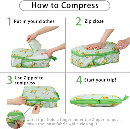 6 Pcs Compression Packing Cubes for Travel, Waterproof Luggage Organizer Washable Storage Bags Set - Packaging Cubes for Backpack Travel and Carry-Ons