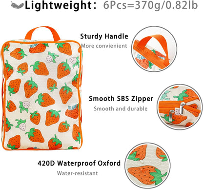 6 Pcs Compression Packing Cubes for Travel, Waterproof Luggage Organizer Washable Storage Bags Set - Packaging Cubes for Backpack Travel and Carry-Ons