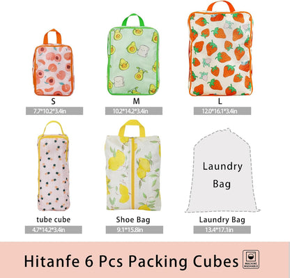6 Pcs Compression Packing Cubes for Travel, Waterproof Luggage Organizer Washable Storage Bags Set - Packaging Cubes for Backpack Travel and Carry-Ons