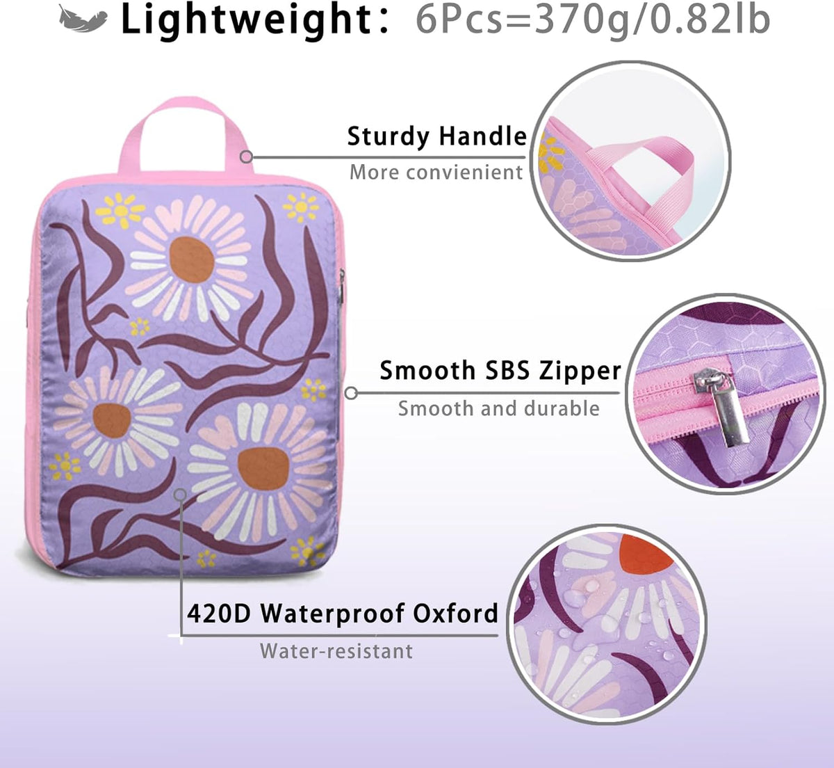 6 Pcs Compression Packing Cubes for Travel, Waterproof Luggage Organizer Washable Storage Bags Set - Packaging Cubes for Backpack Travel and Carry-Ons