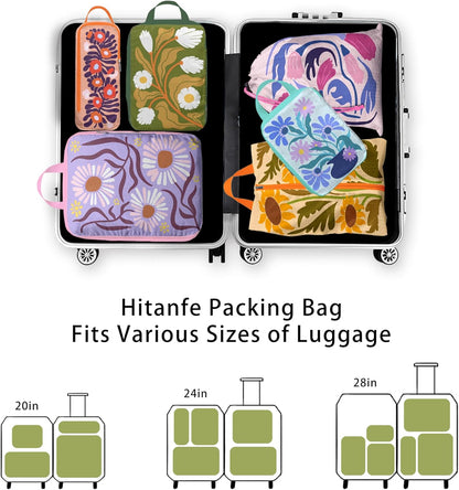 6 Pcs Compression Packing Cubes for Travel, Waterproof Luggage Organizer Washable Storage Bags Set - Packaging Cubes for Backpack Travel and Carry-Ons