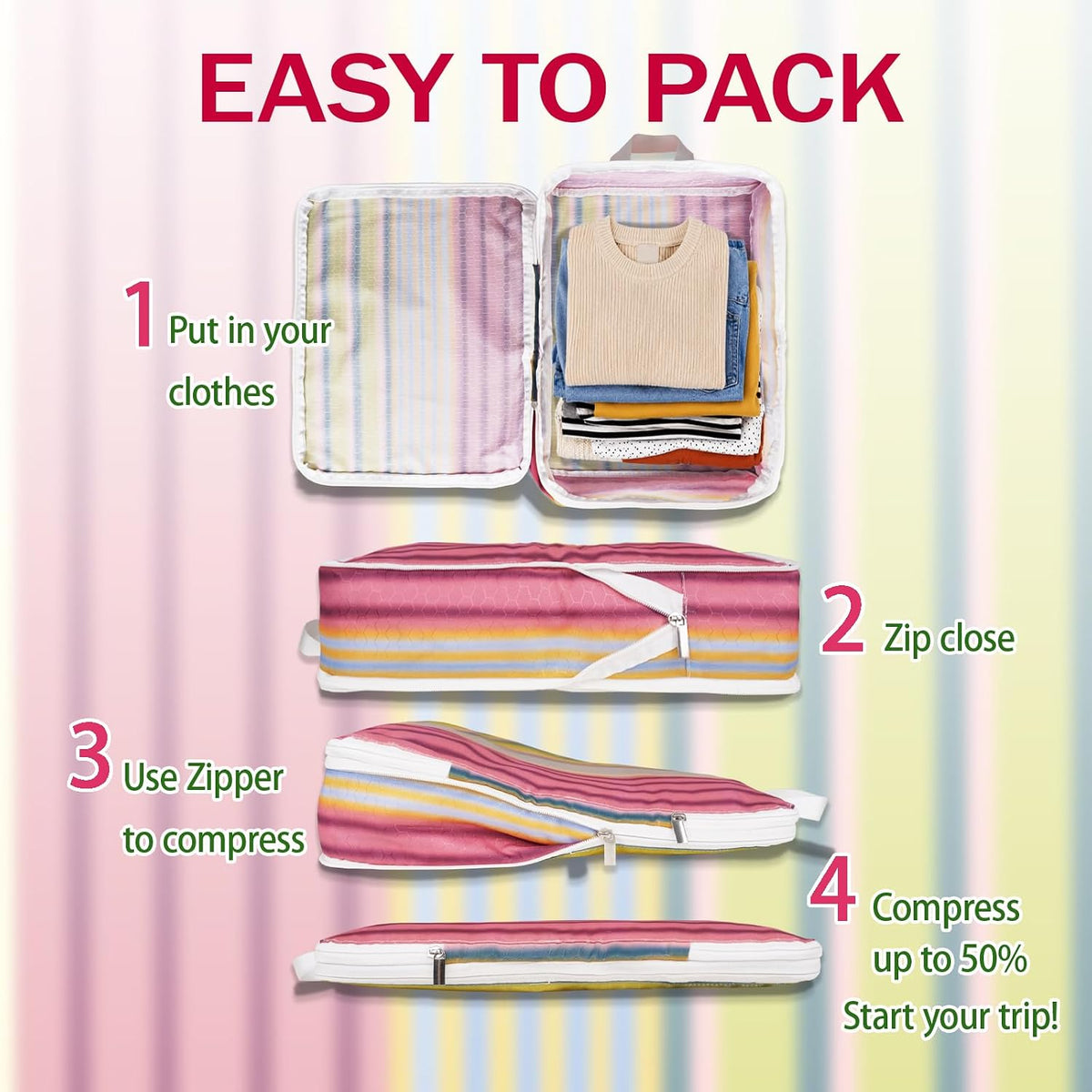 6 Pcs Compression Packing Cubes for Travel, Waterproof Luggage Organizer Washable Storage Bags Set - Packaging Cubes for Backpack Travel and Carry-Ons