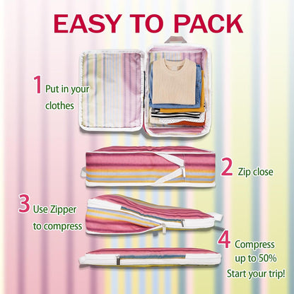 6 Pcs Compression Packing Cubes for Travel, Waterproof Luggage Organizer Washable Storage Bags Set - Packaging Cubes for Backpack Travel and Carry-Ons