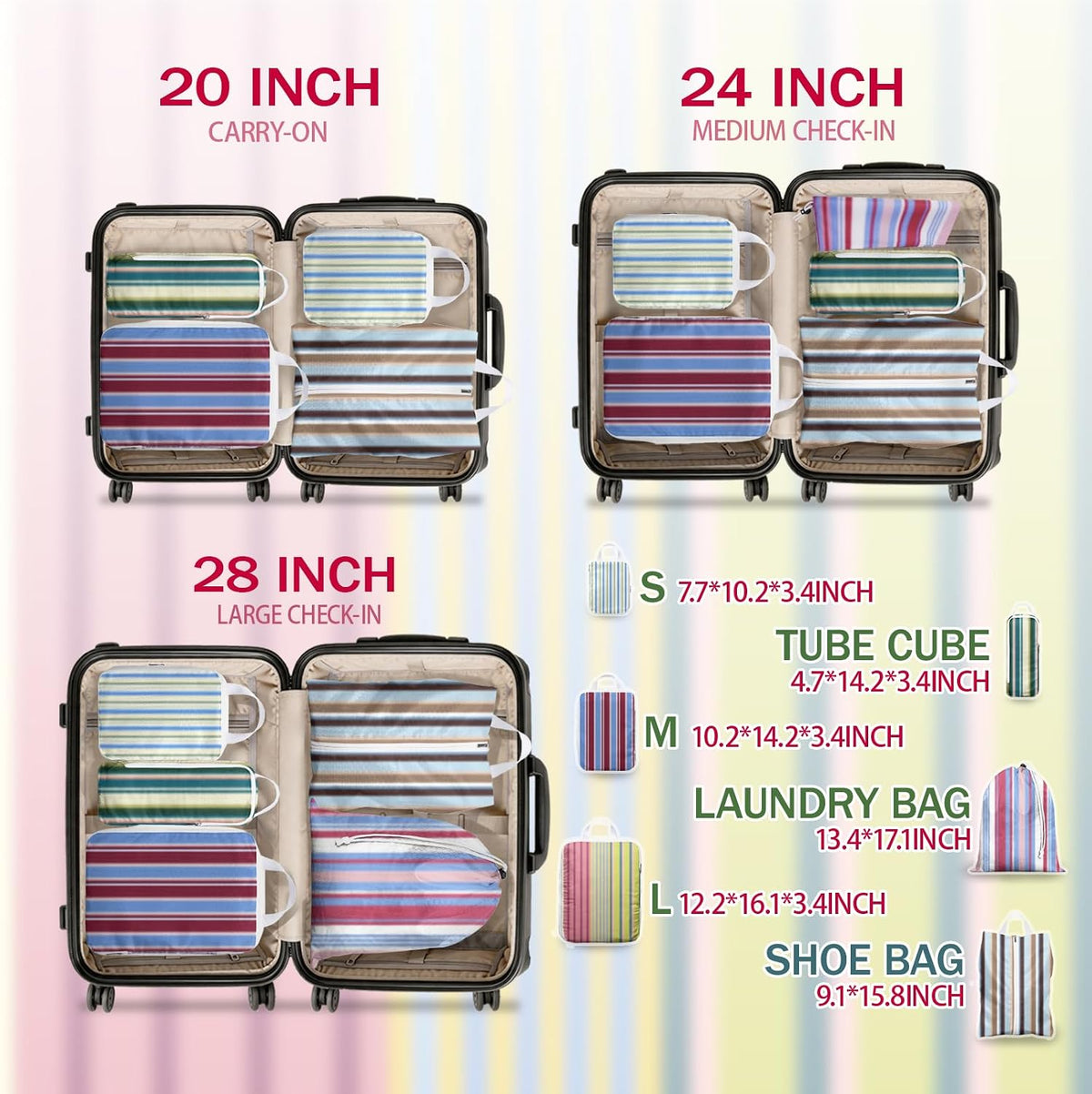 6 Pcs Compression Packing Cubes for Travel, Waterproof Luggage Organizer Washable Storage Bags Set - Packaging Cubes for Backpack Travel and Carry-Ons