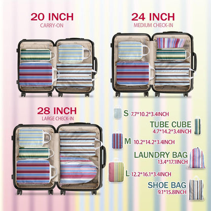 6 Pcs Compression Packing Cubes for Travel, Waterproof Luggage Organizer Washable Storage Bags Set - Packaging Cubes for Backpack Travel and Carry-Ons