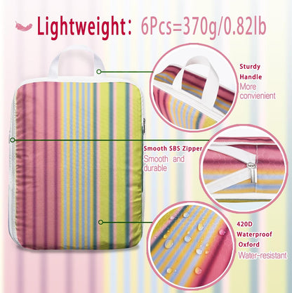 6 Pcs Compression Packing Cubes for Travel, Waterproof Luggage Organizer Washable Storage Bags Set - Packaging Cubes for Backpack Travel and Carry-Ons