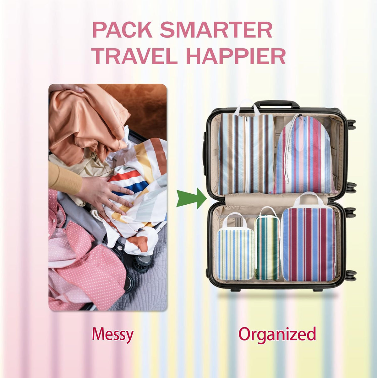 6 Pcs Compression Packing Cubes for Travel, Waterproof Luggage Organizer Washable Storage Bags Set - Packaging Cubes for Backpack Travel and Carry-Ons