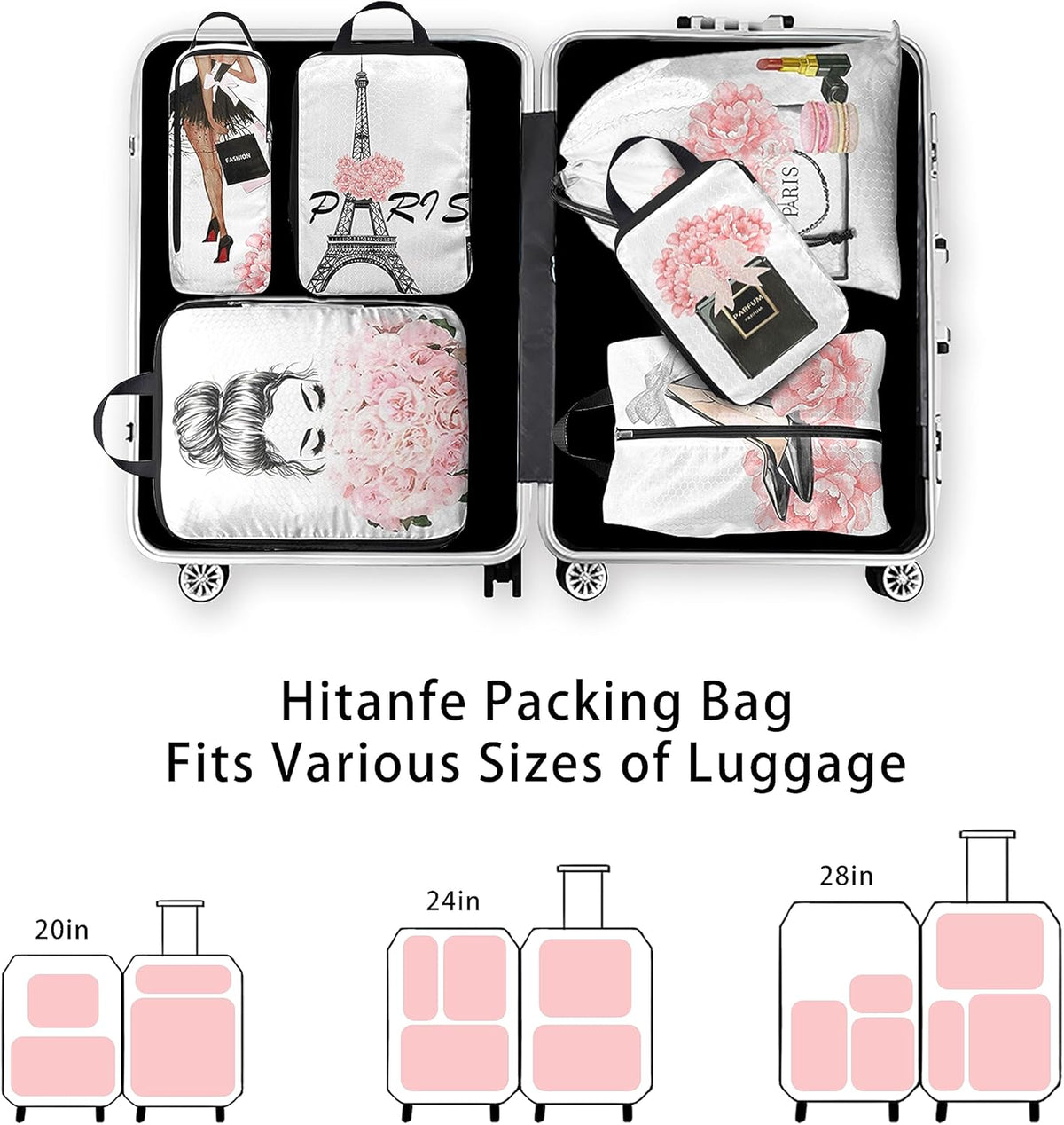 6 Pcs Compression Packing Cubes for Travel, Waterproof Luggage Organizer Washable Storage Bags Set - Packaging Cubes for Backpack Travel and Carry-Ons