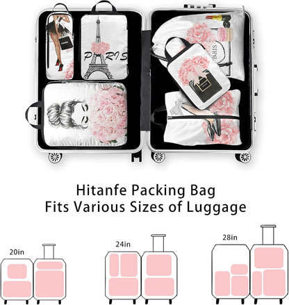 6 Pcs Compression Packing Cubes for Travel, Waterproof Luggage Organizer Washable Storage Bags Set - Packaging Cubes for Backpack Travel and Carry-Ons